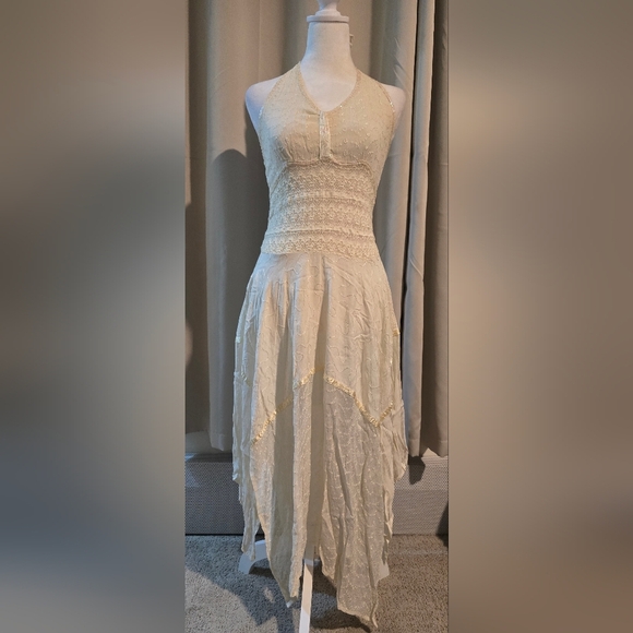 Fashion Terminal Dresses & Skirts - Elegant Sequin Cream Halter Dress